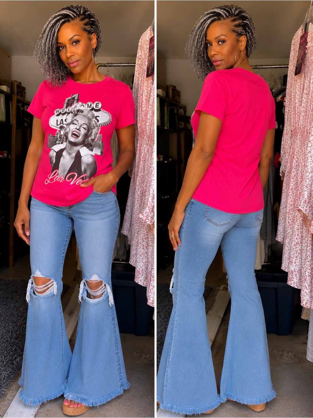High-Rise Light Blue Distressed Flare Jeans - Women